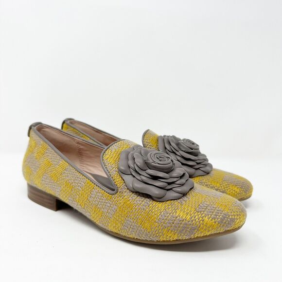 Taryn Rose Womens Woven Loafers 5.5B Yellow Grey Leather Vintage-Inspired Casual - Picture 1 of 14